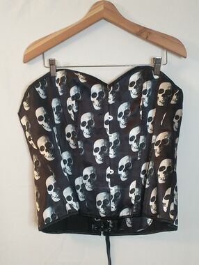 Plus Size Black Skull Print Strapless Corset Top 7XL